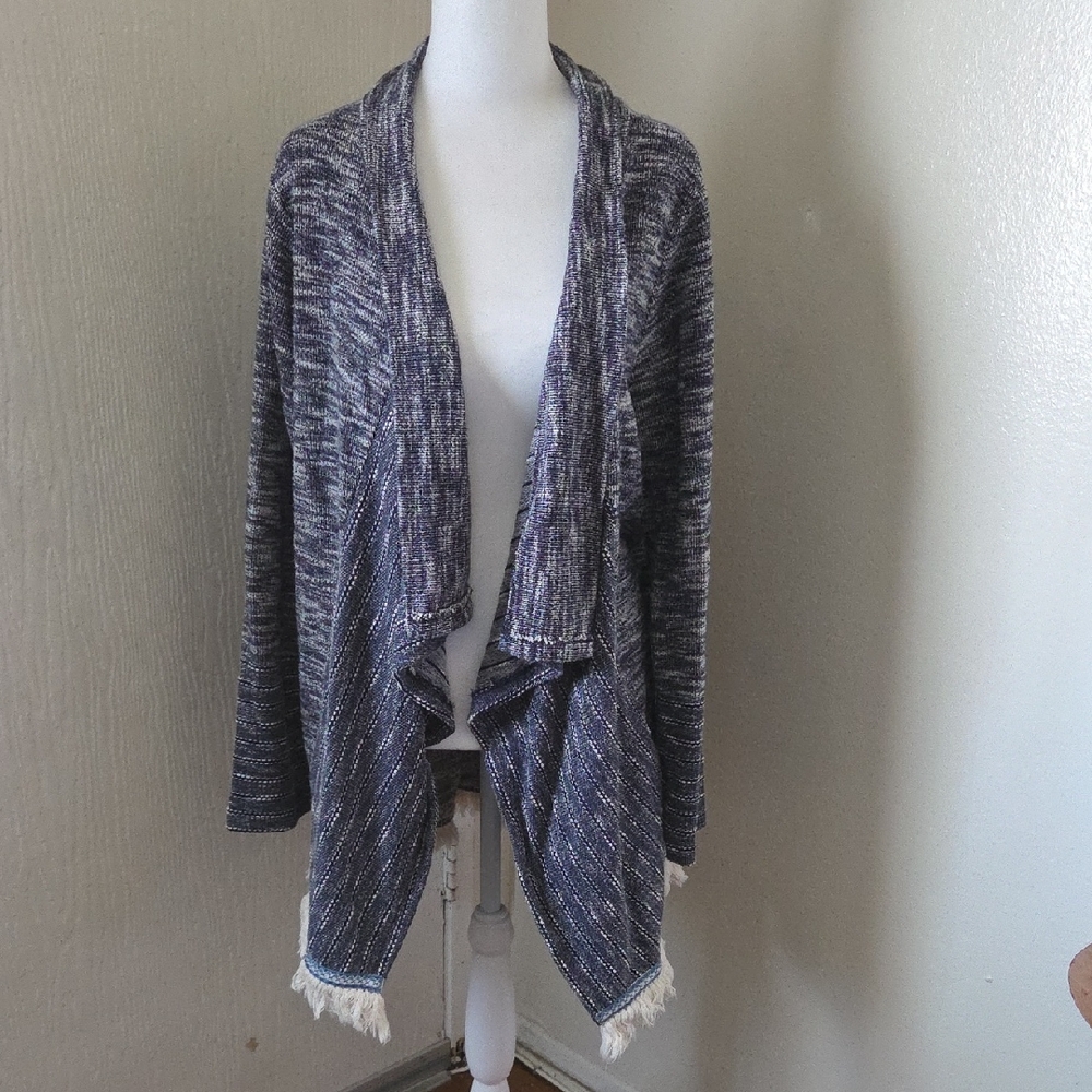 Hayden Blue and White Open Front Cardigan